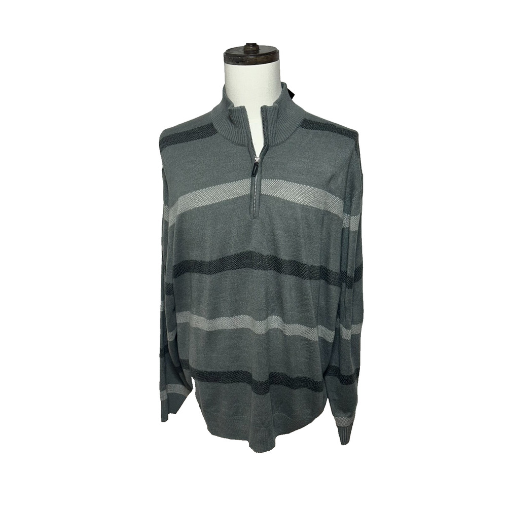 Tricots St Raphael Sweater Mens XXXL‎ Gray Stripe 1/4 Zip Pullover Mock Neck NWT